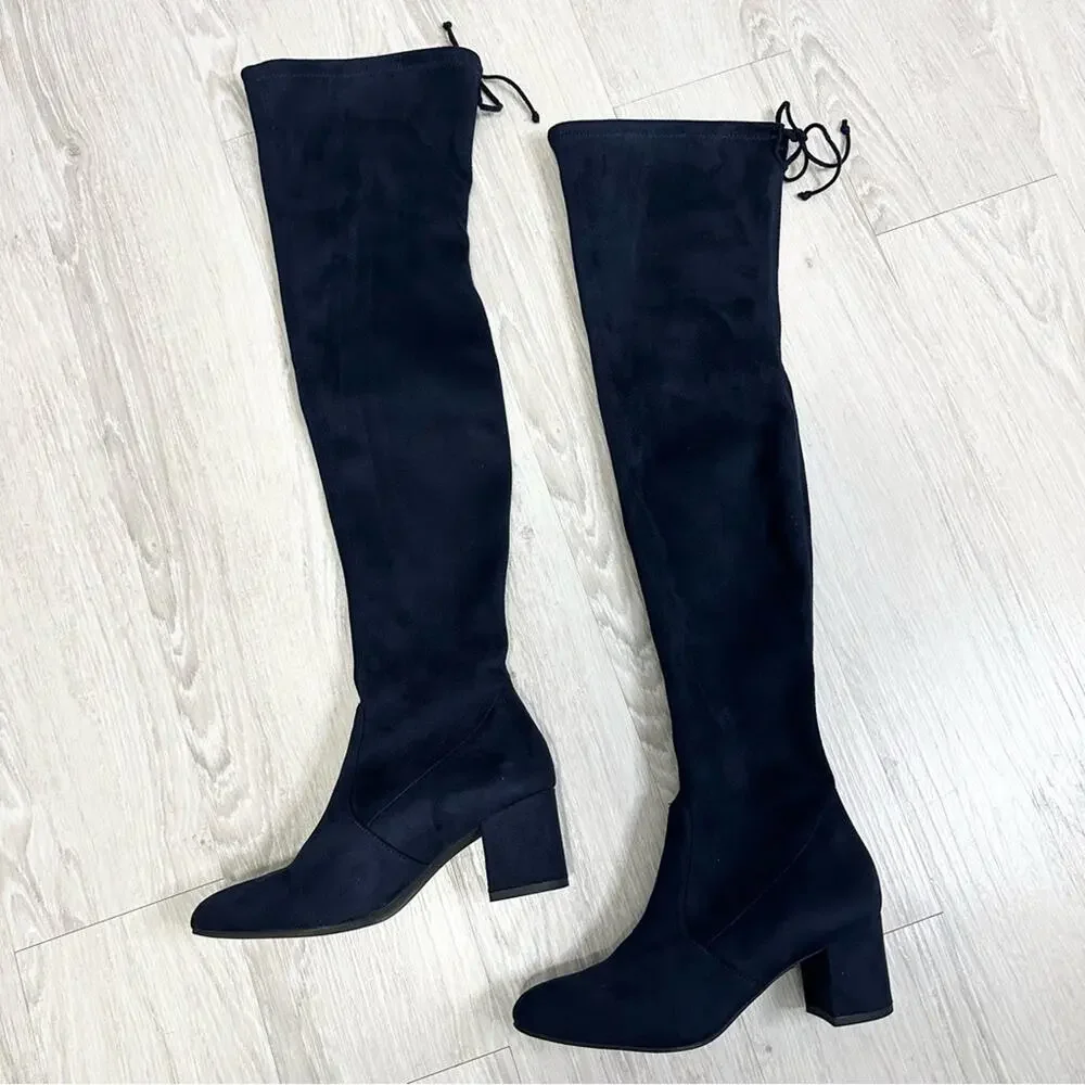 Stuart Weitzman Genna 60 City Stretch Blue Suede Over the Knee Boots Size 37.5